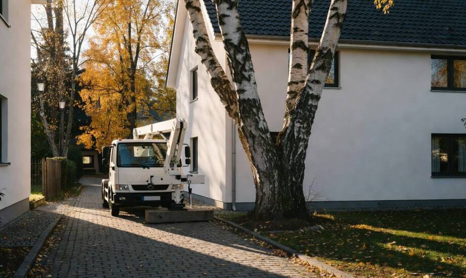 Drzewo przy budynku lub ogrodzeniu — co zmienia w planie wycinki z podnośnika