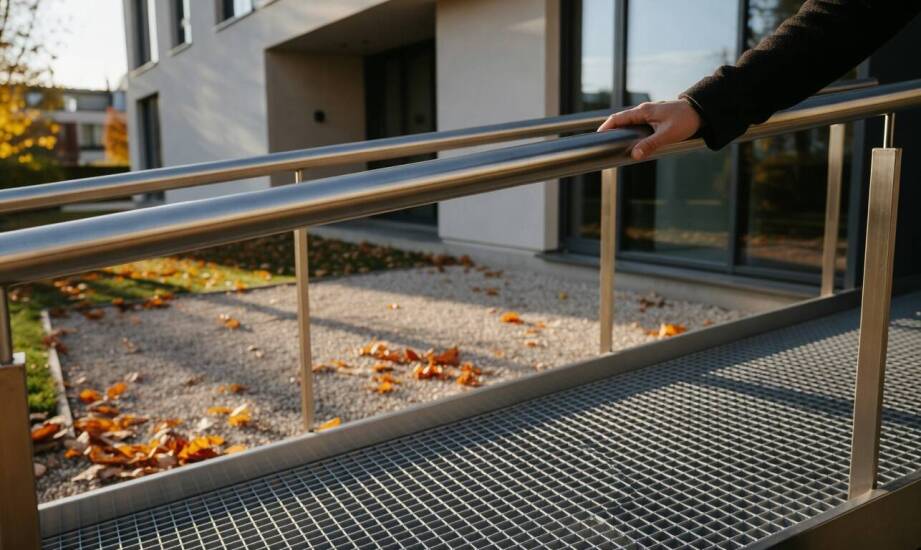 Jak zaprojektować stalowy podjazd z balustradą, żeby pasował do budynku i użytkownika