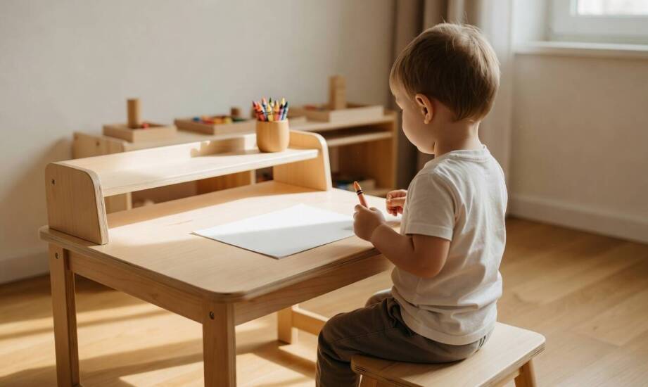 Jak biurko Montessori z dwoma poziomami wspiera samodzielną naukę i zabawę malucha