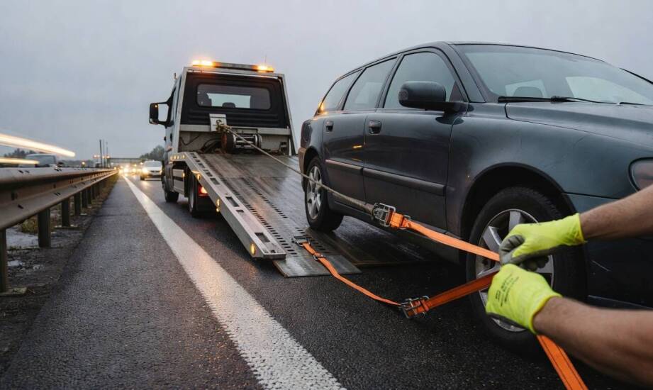 Awaria na S8 pod Wrocławiem — jak wygląda zabezpieczenie auta i jego transport lawetą