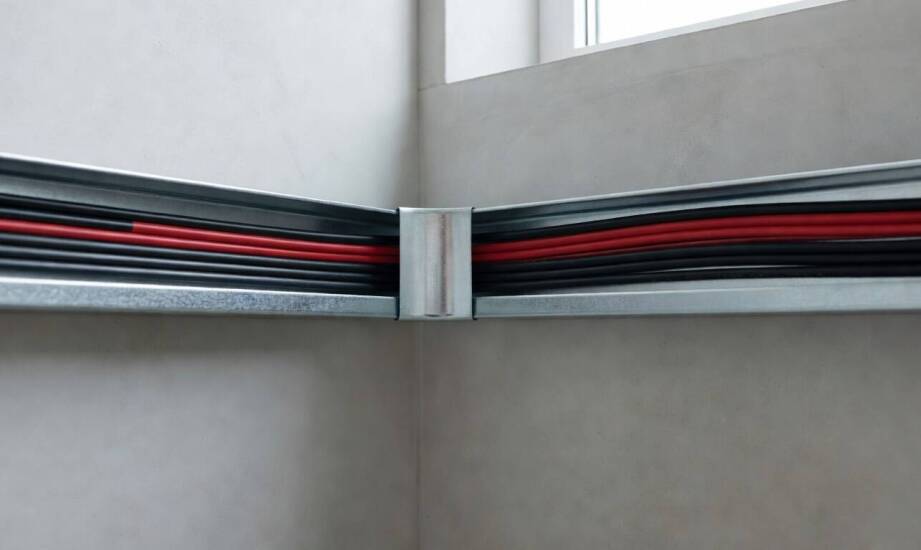 Element narożny przy ścianie w trasie kablowej — kiedy porządkuje prowadzenie przewodów w instalacjach PV