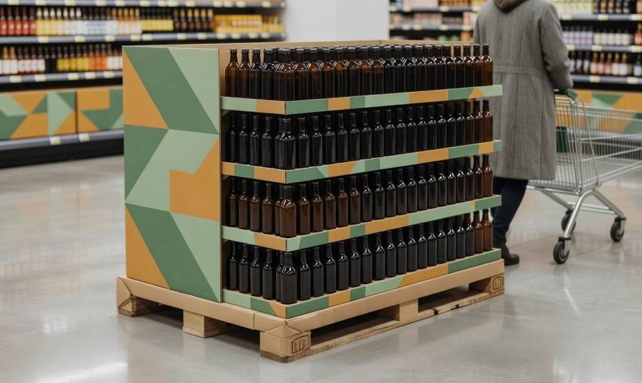 Jak owijka paletowa i ekspozytor kartonowy tworzą jedną wyspę produktową w sklepie