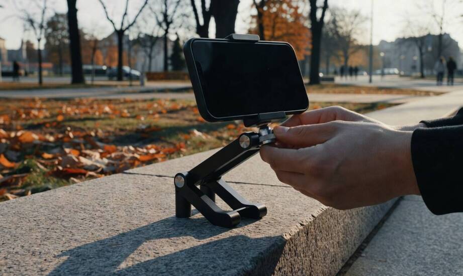 Jak ustawić mobilny uchwyt do telefonu z rozkładanymi nogami podczas nagrań w ruchu