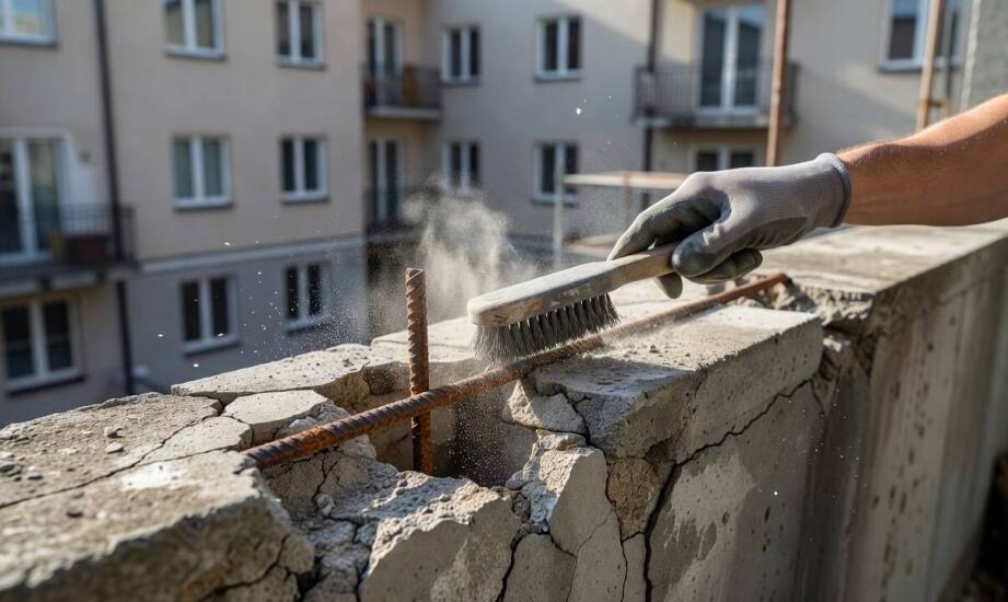 Naprawa zewnętrznego betonu zaczyna się od zatrzymania przyczyny zniszczeń
