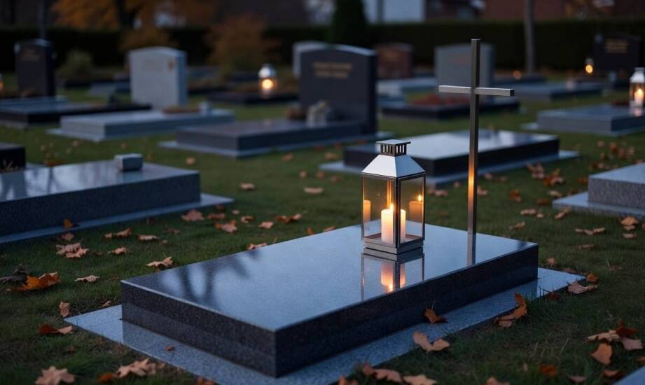 Lampion ze stali nierdzewnej przy stojącym krzyżu — jak zachować proporcje i czytelność pomnika