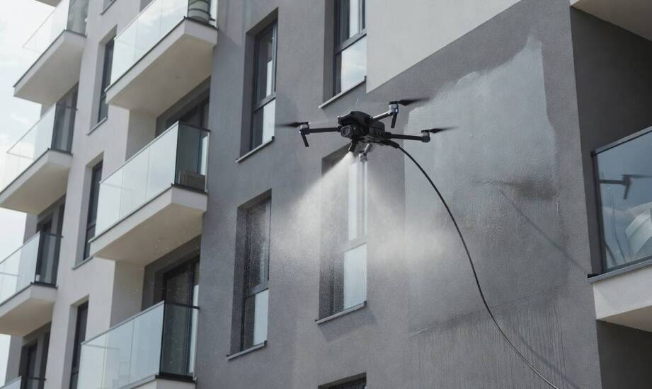 Dlaczego niskociśnieniowe czyszczenie elewacji dronem ogranicza ryzyko uszkodzeń delikatnych powierzchni