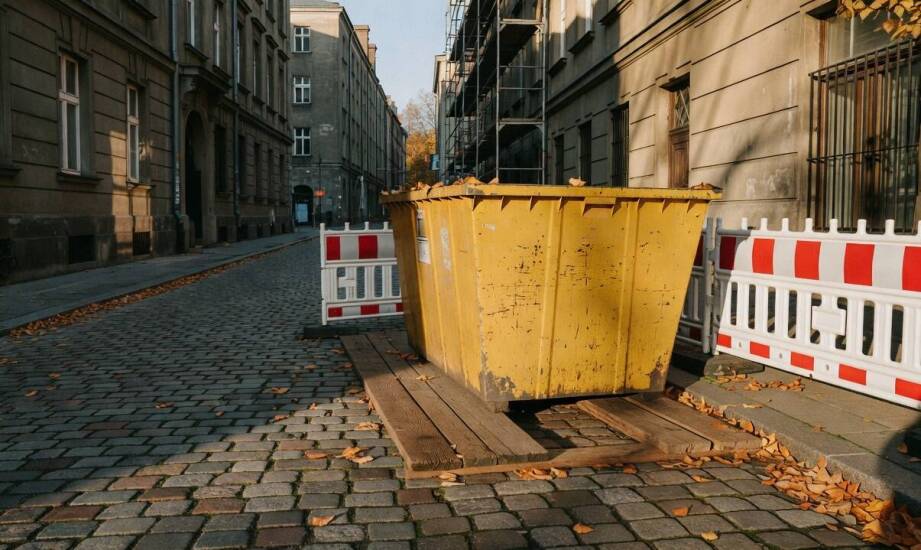 Ustawienie pojemnika na odpady budowlane w zwartej tkance miejskiej — uwarunkowania logistyczne i wymogi formalne
