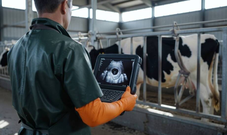 Co widać na monitorze ultrasonografu podczas oceny układu rozrodczego krowy — przebieg procedury terenowej