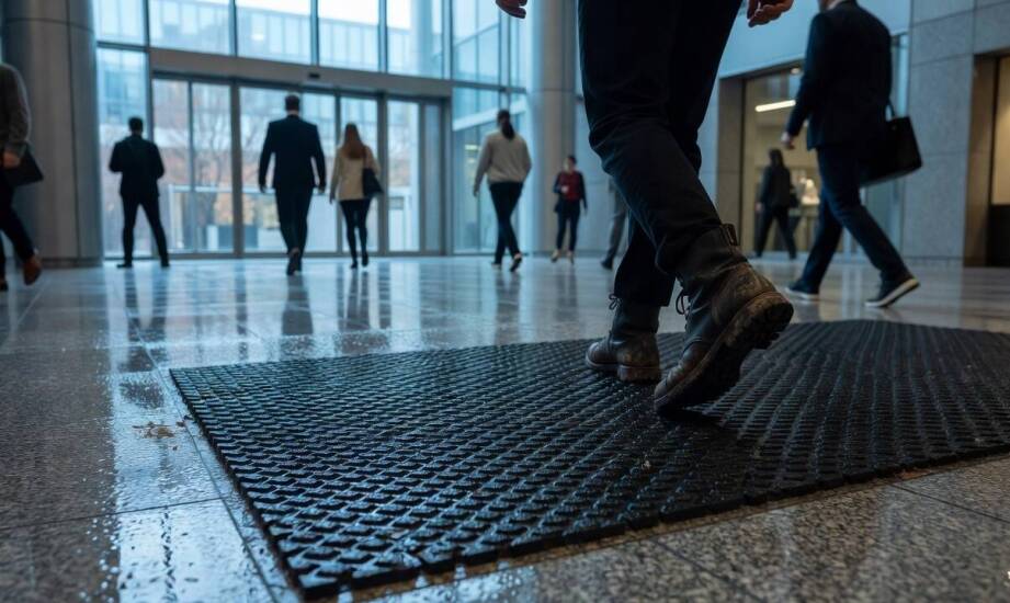 Degradacja przyczepności przy dużym ruchu — jak ścieranie materiału zmienia bezpieczeństwo strefy wejściowej