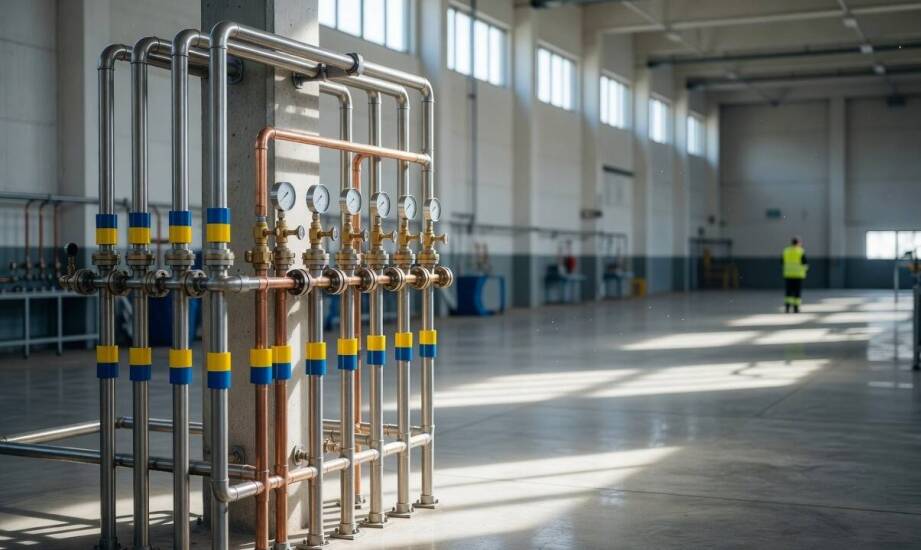 Jak proces produkcyjny wyznacza układ instalacji gazów technicznych w hali przemysłowej