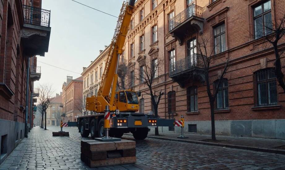 Bramy, podwórza i ciasne dojazdy w Katowicach — jak miasto wpływa na ustawienie żurawia samojezdnego