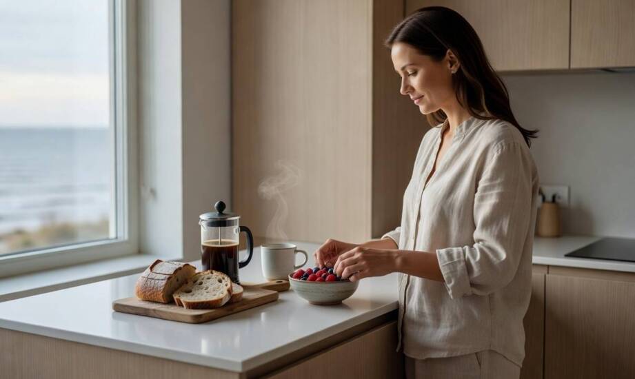 Jak aneks kuchenny w apartamencie nad morzem porządkuje posiłki rodzin, par i gości biznesowych