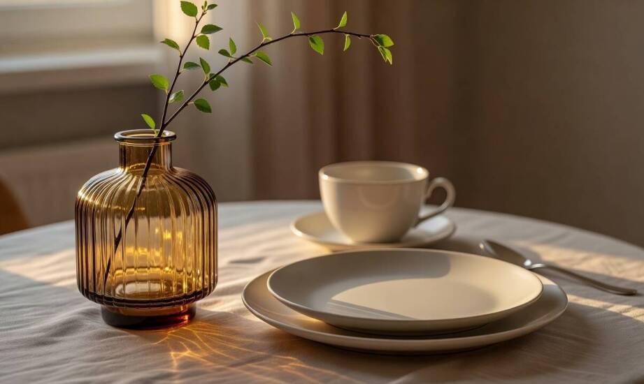 Jak forma i wykończenie szklanego wazonu wpływają na stół z porcelaną