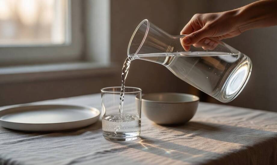 Karafka do wody przy porcelanowej zastawie — kiedy kształt ułatwia nalewanie i porządkuje stół