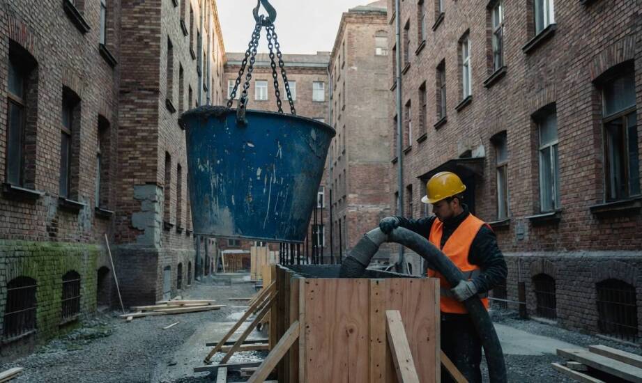 Kiedy pojemnik dźwigowy upraszcza betonowanie bardziej niż pompa na ciasnej budowie