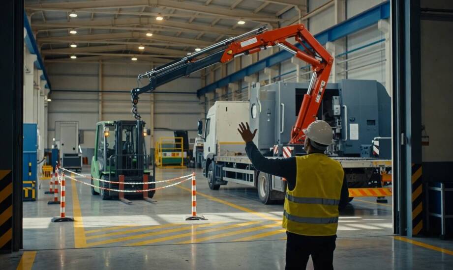 Jak BHP i wewnętrzny ruch w zakładzie ograniczają relokację maszyny pojazdem z żurawiem hydraulicznym