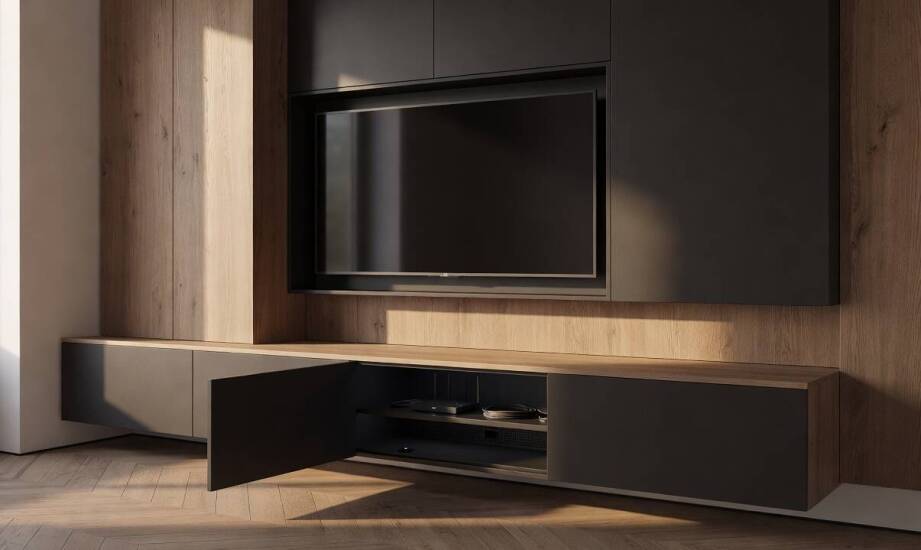 Ukryta strefa RTV w salonie — wentylacja, przewody i dostęp serwisowy bez chaosu