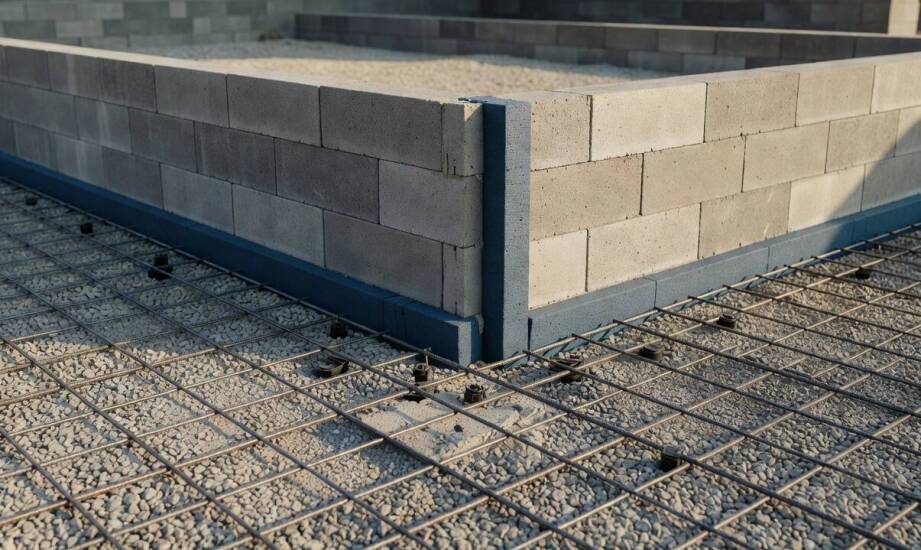 Jak fundament z pustaków szalunkowych współpracuje z betonowym dojazdem i placem wokół budynku