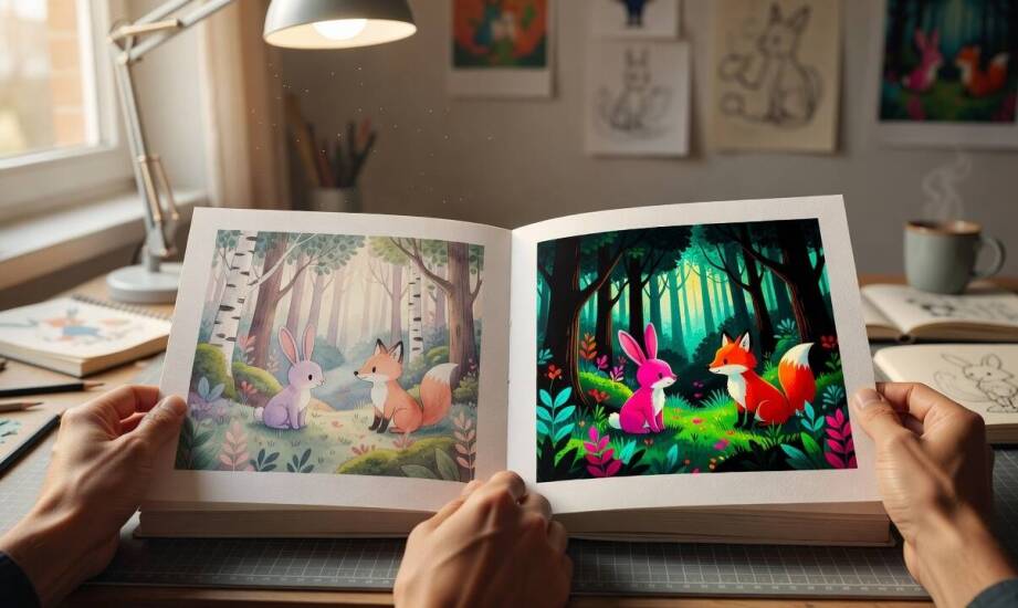 Cieniowanie i nasycone kolory w ilustracjach dziecięcych — jak budują nastrój i czytelność sceny