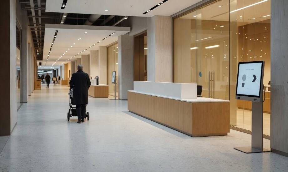 Oddział banku w galerii handlowej: jak zaplanować dostępną ścieżkę obsługi dla klientów w ruchu