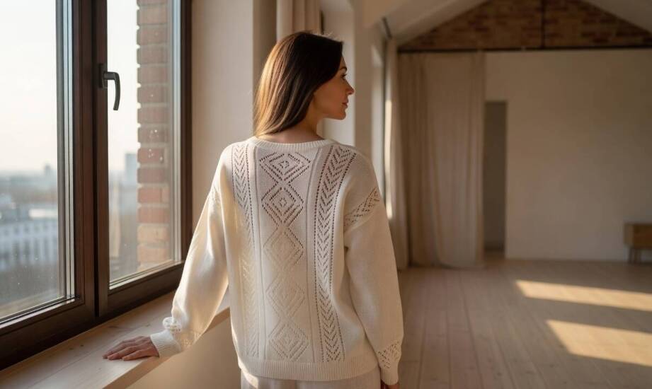 Jak rysunek ażurowych oczek zmienia charakter letniego swetra i odbiór sylwetki