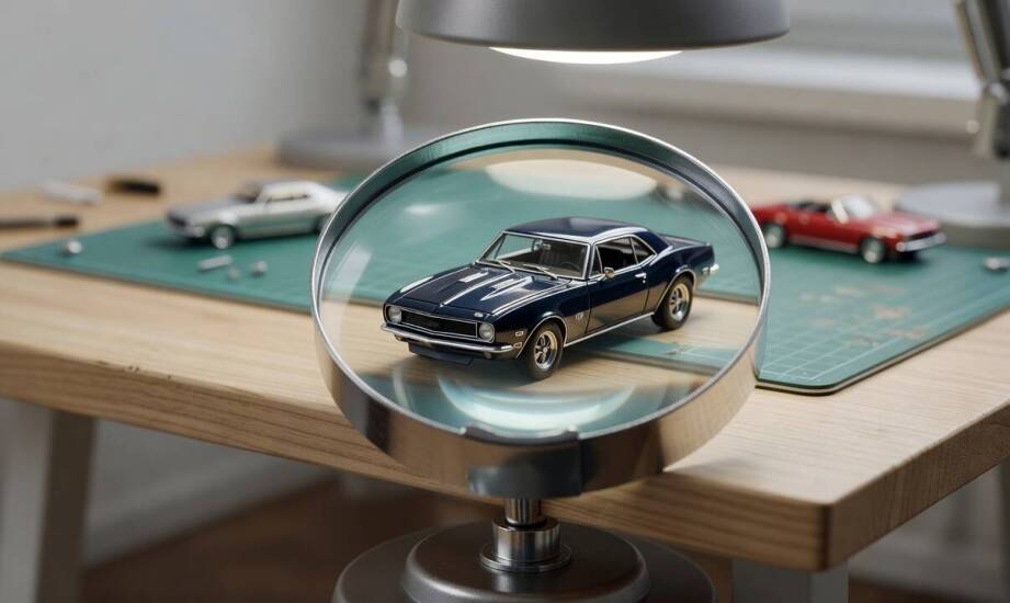 Linia dachu, maska i tylne lampy Camaro z 1967 roku jako test podobieństwa miniatury 1:64