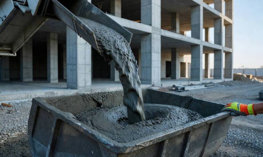 Przeładunek mieszanki z betonomieszarki do pojemnika dźwigowego bez rozsegregowania i wycieków