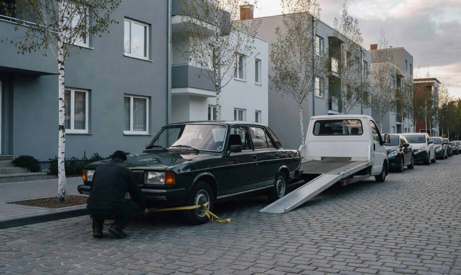 Holowanie klasyka z Tarchomina — jak przebiega odbiór z garażu, parkingu i ulicy osiedlowej