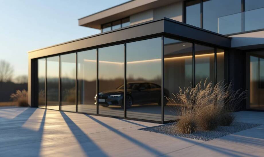 Warum eine Garage aus Glas und Aluminium wie ein Teil der Hausarchitektur wirkt