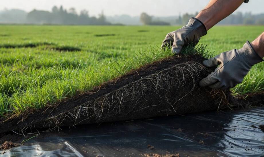 Jak cienka warstwa torfu na folii formuje zwartą bryłę korzeniową darni