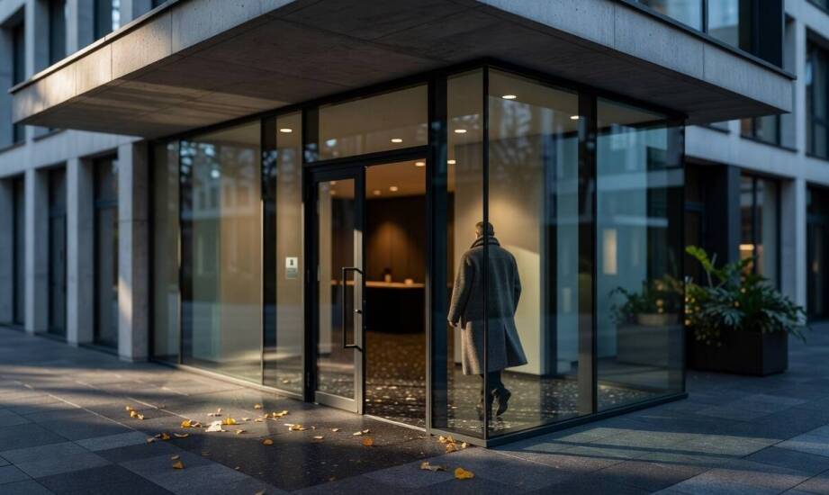 Szklane zabudowy pod zadaszeniem wejścia — jak wspierają światło, porządek i ochronę holu