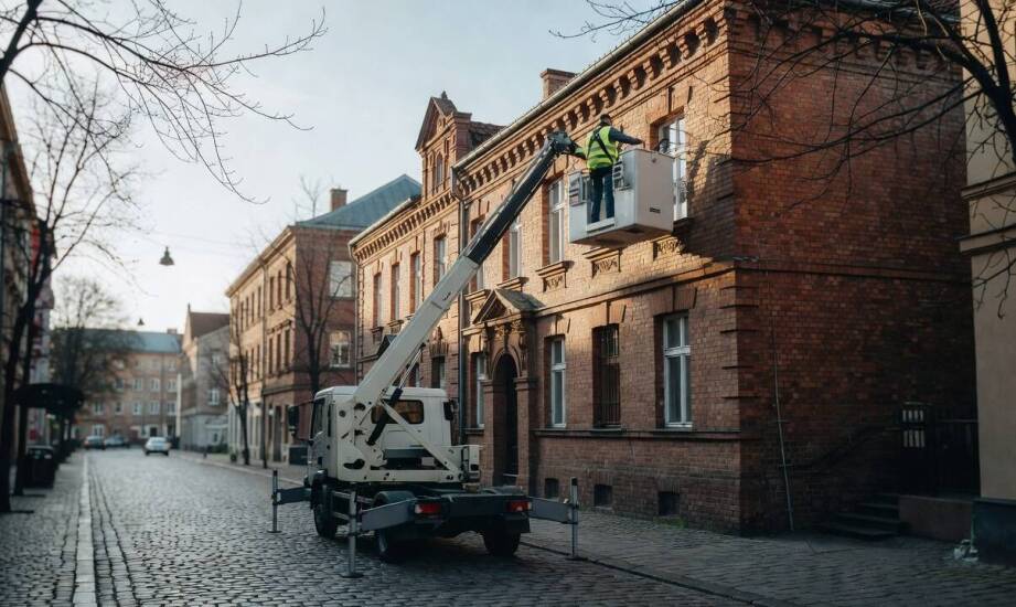Jakie prace wykonuje podnośnik koszowy w mieście i jak przebiega zlecenie