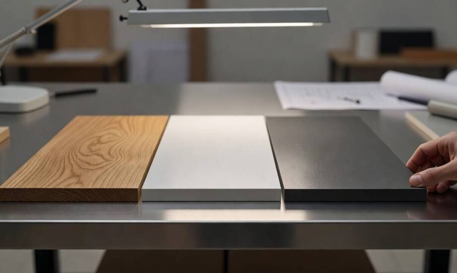 Jak ustalić granice akceptowalnej zmienności, gdy seria łączy HPL, fornir i solid surface