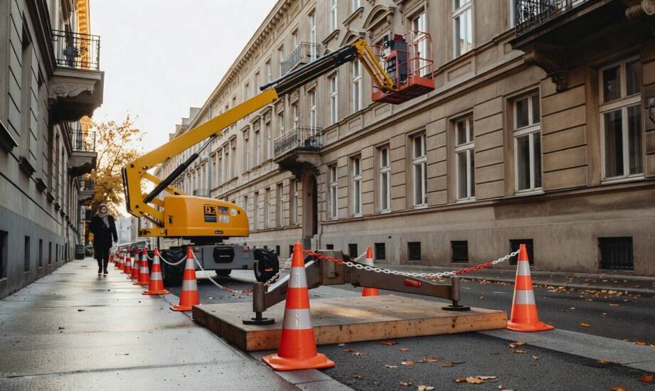Strefa pracy podnośnika koszowego w mieście — co trzeba zabezpieczyć wokół maszyny