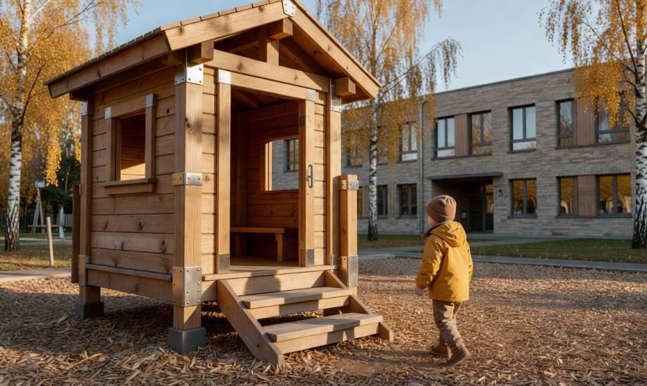 Drewniany domek na placu zabaw — kiedy sprawdza się w przedszkolu, a kiedy zostaje dekoracją
