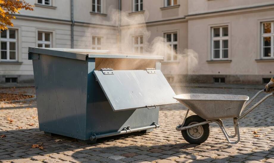 Warum eine asymmetrische Klappe an einem Bauschuttcontainer das Beladen und den Transport erleichtert