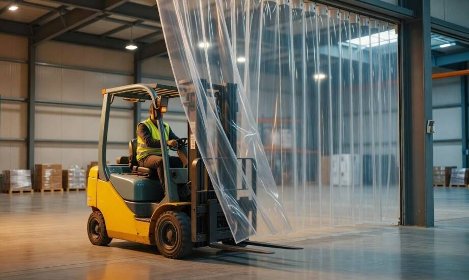 Jak oszacować, ile energii ucieka przez otwarte przejścia w hali produkcyjnej i gdzie pomaga przegroda z pasów