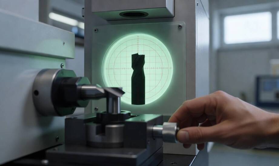 Jak klasyczny projektor profilowy w presetterze narzędziowym pokazuje geometrię ostrza i jej granice