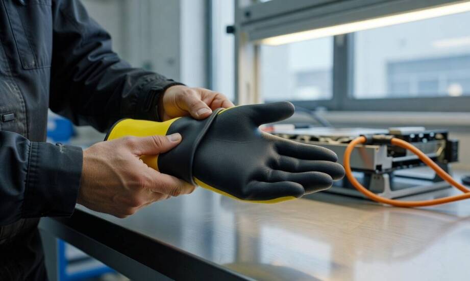 Codzienna kontrola rękawic elektroizolacyjnych przed pracą pod napięciem i łukiem elektrycznym