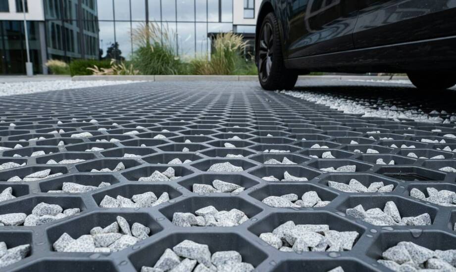 Parking biologicznie czynny z kratką komórkową — jak pogodzić nośność, retencję i odwodnienie