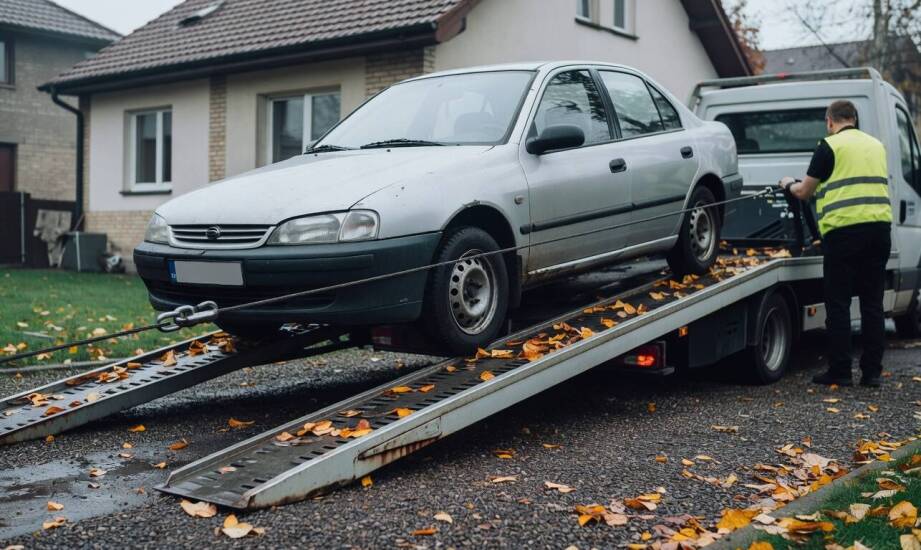 Odbiór niemobilnego wraku z posesji — jak transport na lawecie modyfikuje zasady rozliczenia za stary samochód