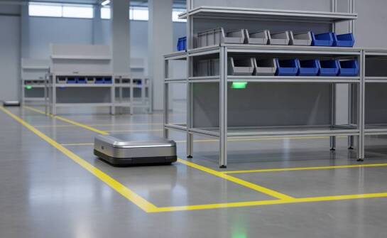 Jak działa współpraca wózków AGV z sygnalizacją kompletacji, 5S i stanowiskami modułowymi w intralogistyce Lean