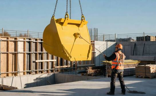 Jak wymagania BHP przekładają się na konstrukcję pojemnika do betonu podnoszonego dźwigiem