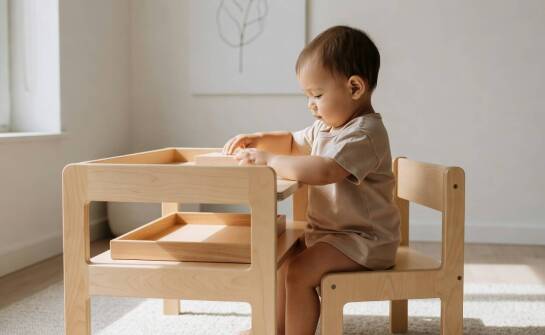 Dlaczego dwupoziomowe biurko i sześcienne krzesełko Montessori wspierają samodzielność malucha