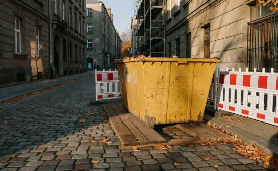 Ustawienie pojemnika na odpady budowlane w zwartej tkance miejskiej — uwarunkowania logistyczne i wymogi formalne