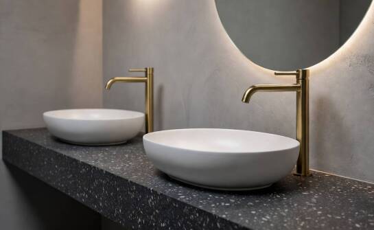 Zasady kompozycji blatu z zaokrągloną ceramiką w domowych łazienkach i przestrzeniach restauracyjnych