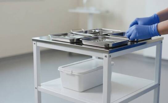 Dezynfekcja i organizacja instrumentarium — dlaczego materiał i układ półek stolika zabiegowego determinują tempo pracy gabinetu
