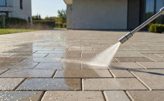 Woda demineralizowana przy myciu bruku — kiedy ogranicza smugi, osady i wtórne zabrudzenie
