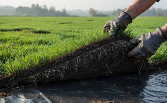 Jak cienka warstwa torfu na folii formuje zwartą bryłę korzeniową darni