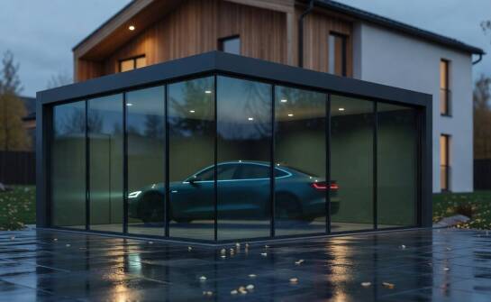 Wie ein polnischer Hersteller eine Glasgarage an Grundstück, Fahrzeug und Klimazone anpasst